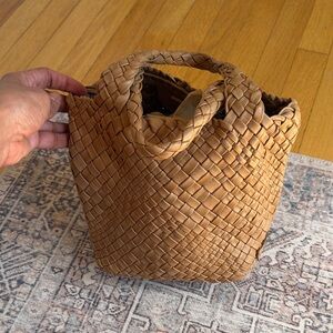Falorini Woven Leather Tote Bucket Bag in Tan